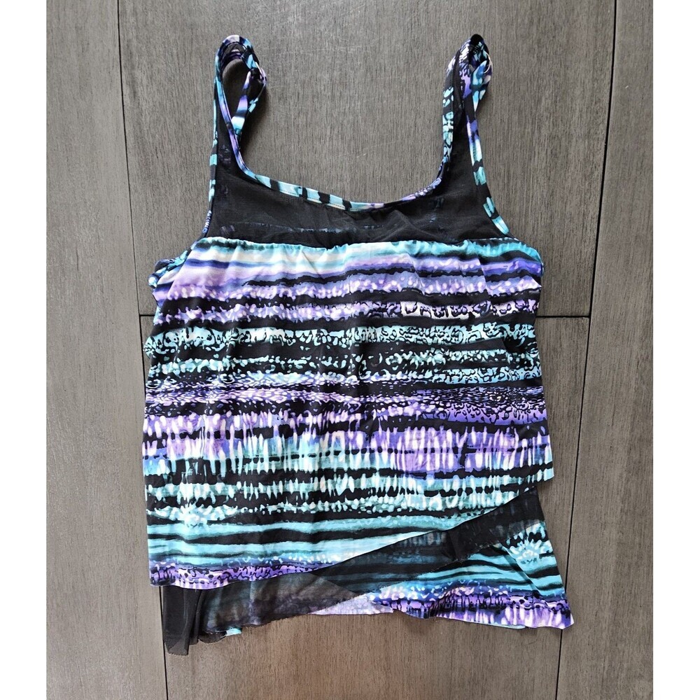 MIRACLESUIT MIRAGE TANKINI SWIM TOP SZ 10 UNDERWIRE SWIMSUIT BLACK STRIPE